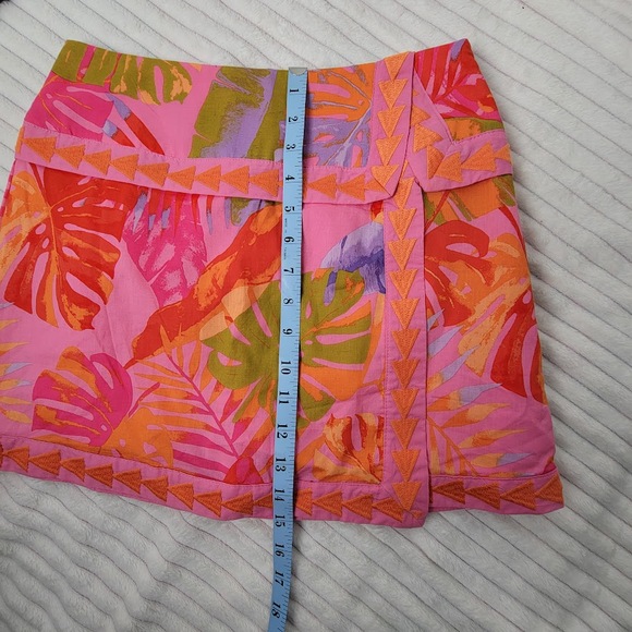 J. Marie XS Tropical Skort Pink Orange Leaf Print | Boho Resort Cotton Wrap Mini - Picture 6 of 6